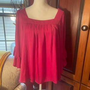 eesome Square-Neck Gathered Blouse in Bright Pink